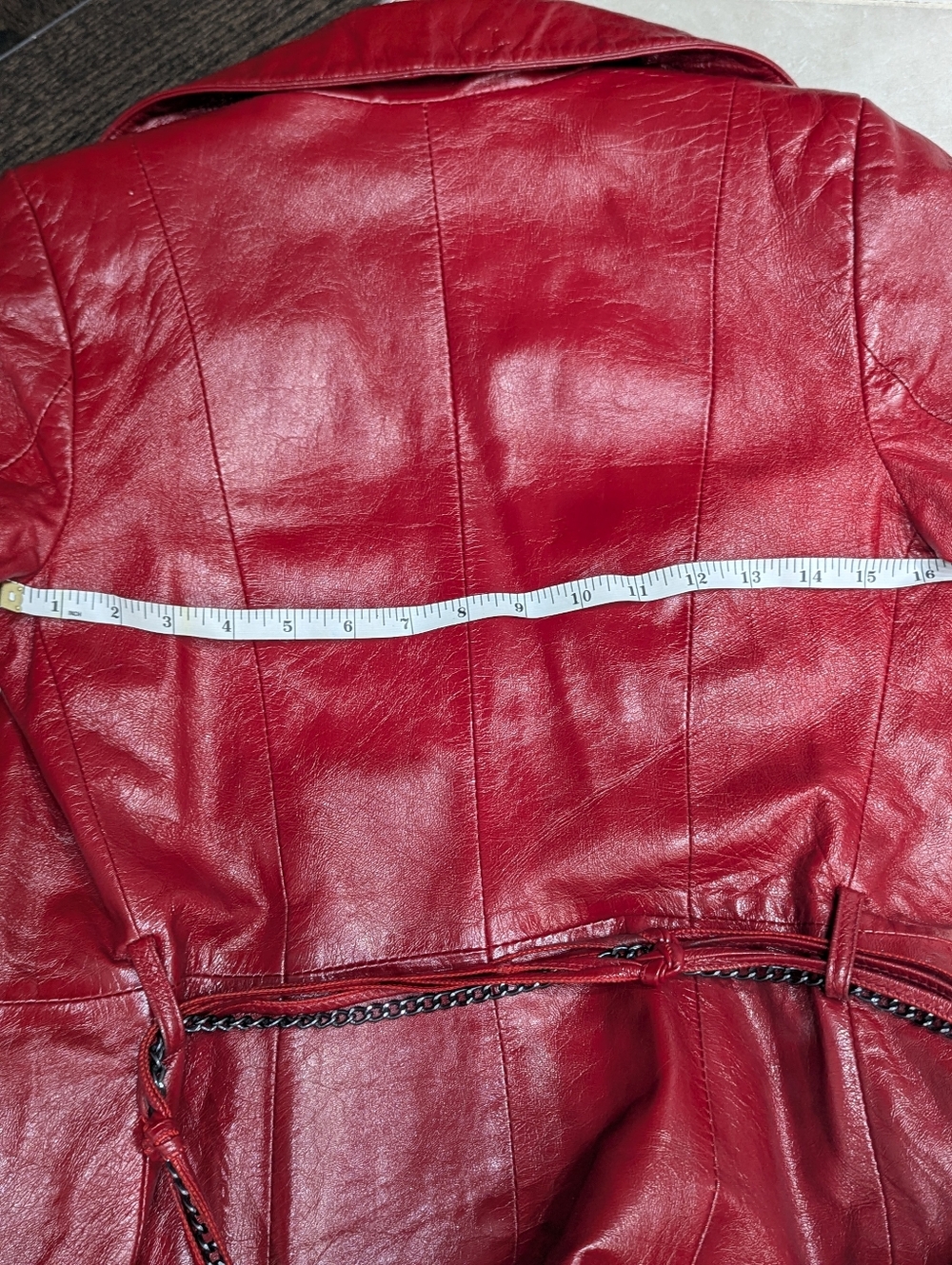Women's Red Genuine Leather Coat - Picture 10 of 11